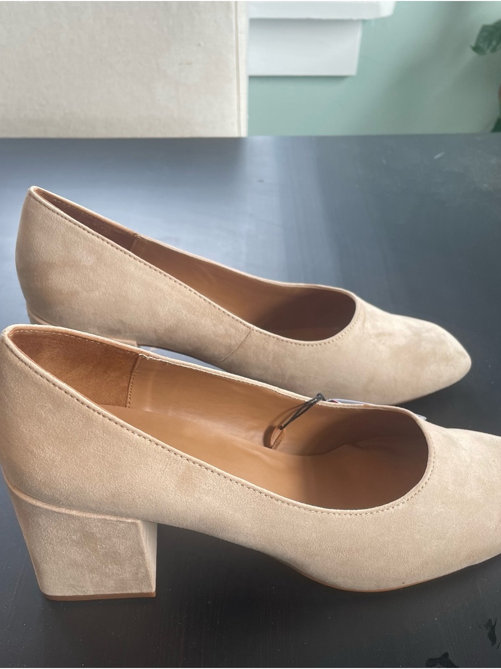 Zara Nude Suede Block Heel Pumps - Picture 2 of 2